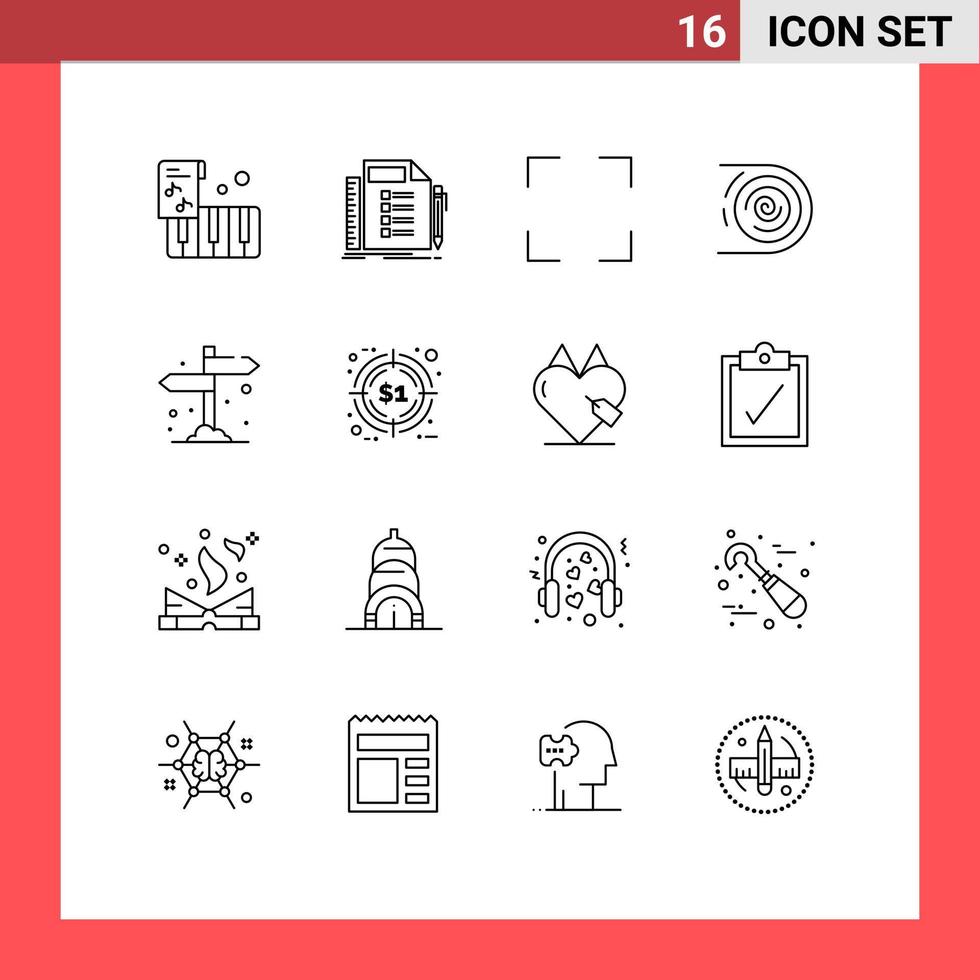 Group of 16 Modern Outlines Set for camping endless full disruptive circulation Editable Vector Design Elements