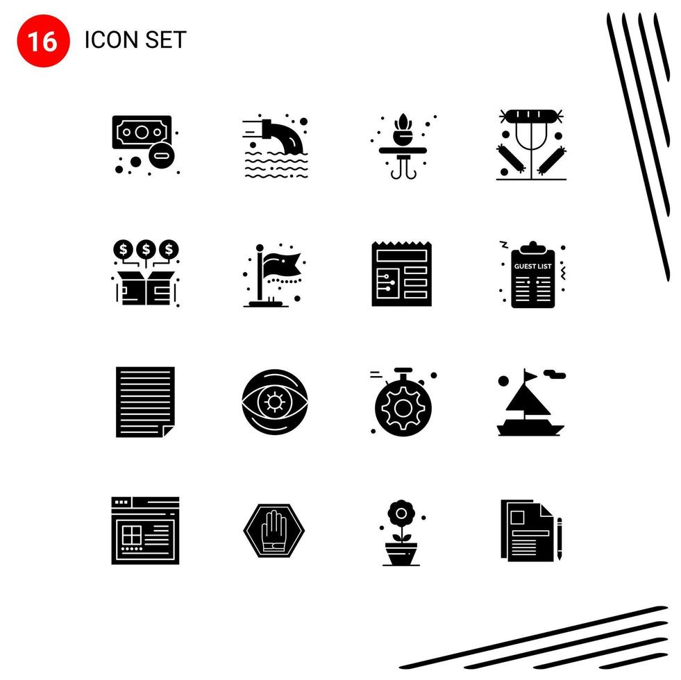 Editable Vector Line Pack of 16 Simple Solid Glyphs of buy lunch home food dinner Editable Vector Design Elements