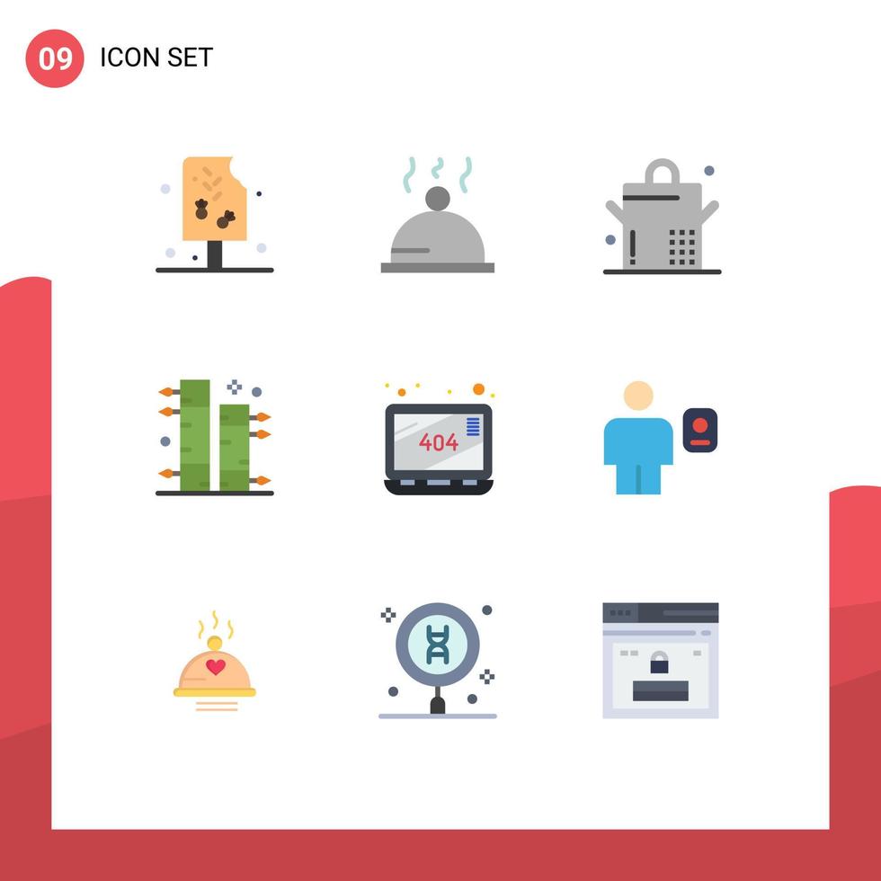 Mobile Interface Flat Color Set of 9 Pictograms of body website saucepan missing plant Editable Vector Design Elements