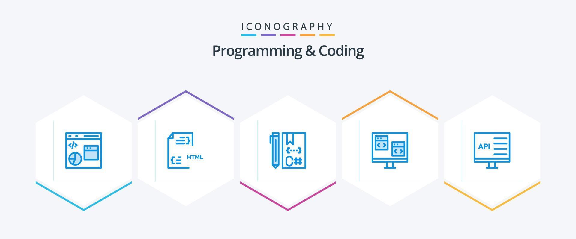 Programming And Coding 25 Blue icon pack including computer. app. file. development. coding vector