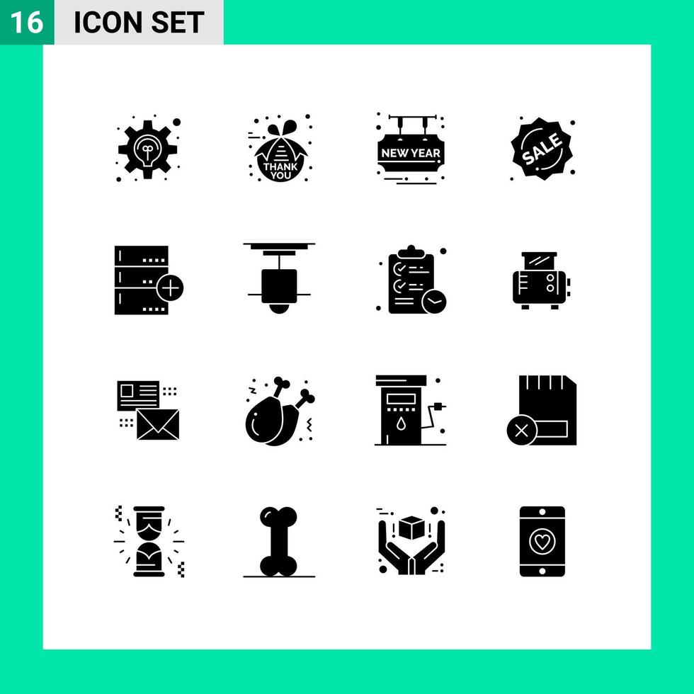 Set of 16 Vector Solid Glyphs on Grid for backup shopping card sale badge Editable Vector Design Elements