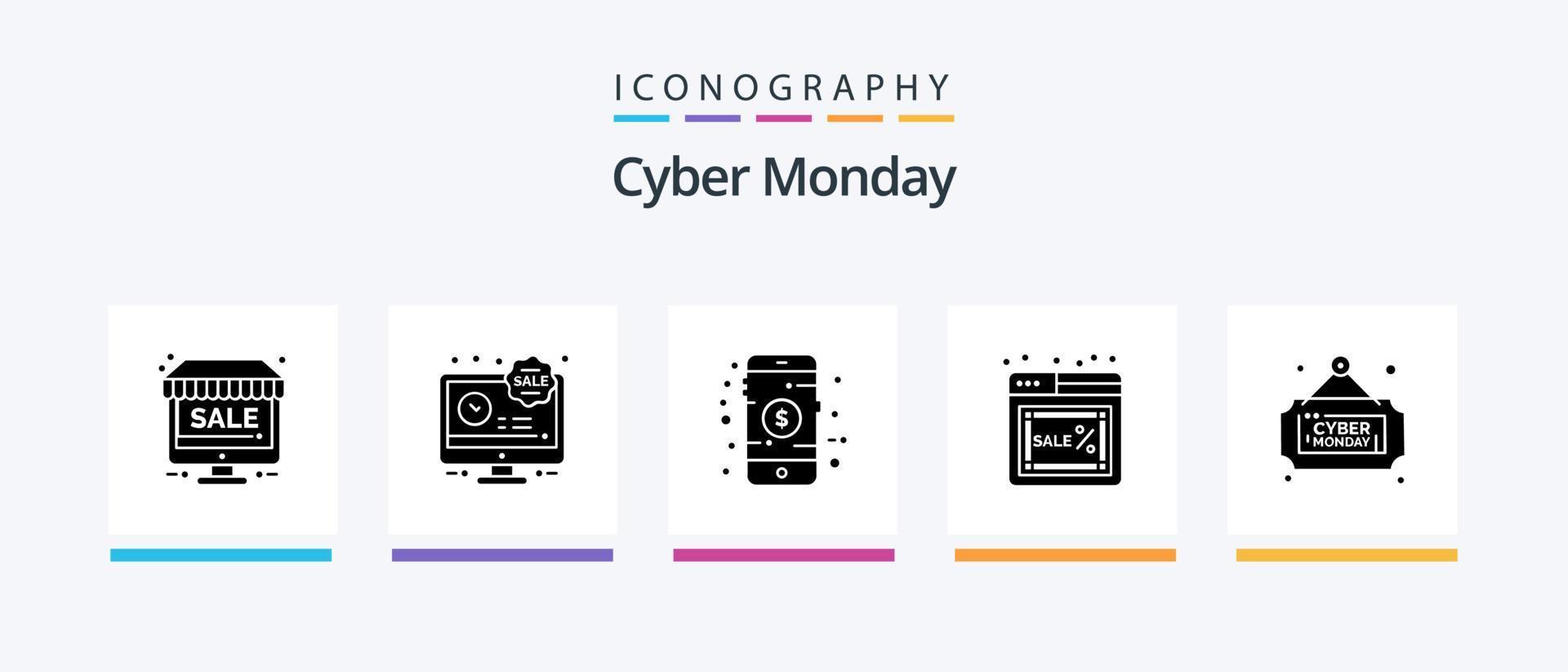 Cyber Monday Glyph 5 Icon Pack Including board. online. mobile. monday. web. Creative Icons Design vector