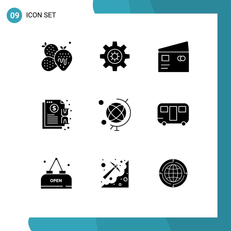 9 Universal Solid Glyph Signs Symbols of education notification debit invoice contract Editable Vector Design Elements