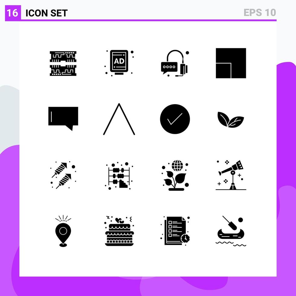 16 Universal Solid Glyphs Set for Web and Mobile Applications up arrow operator message bubble Editable Vector Design Elements