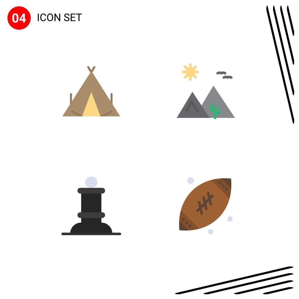 Group of 4 Modern Flat Icons Set for camp bishop spring desert figure Editable Vector Design Elements