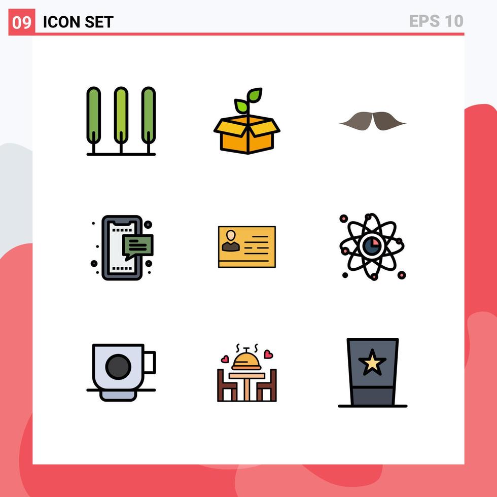 Mobile Interface Filledline Flat Color Set of 9 Pictograms of phone messages moustache chat men Editable Vector Design Elements