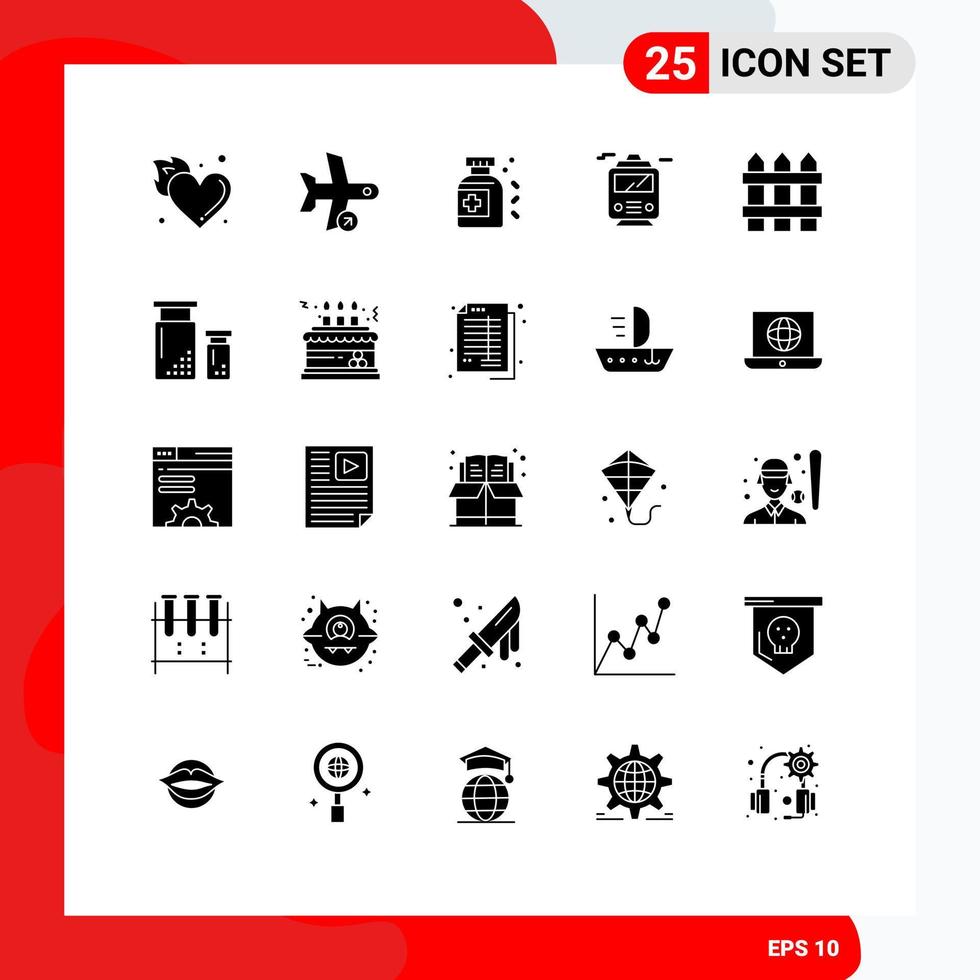Pack of 25 Modern Solid Glyphs Signs and Symbols for Web Print Media such as home transportation take transport tablet Editable Vector Design Elements