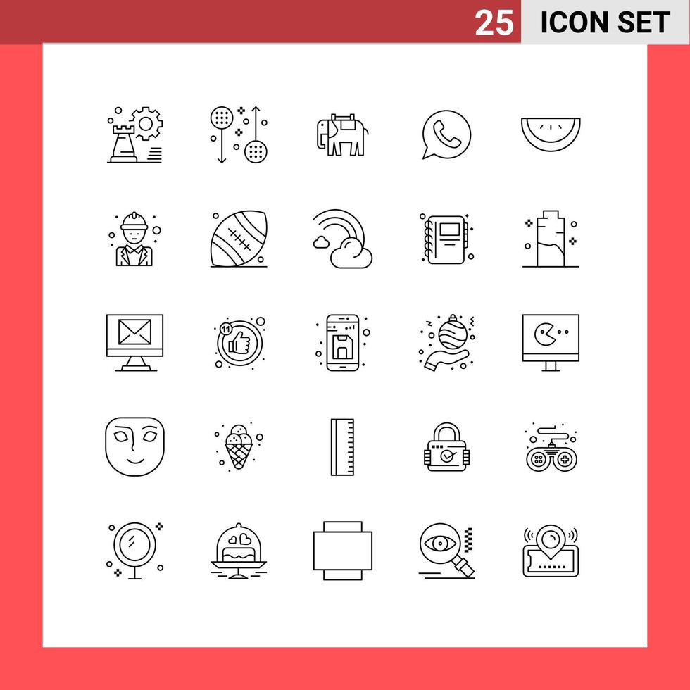 Editable Vector Line Pack of 25 Simple Lines of watts app chat health app elephant Editable Vector Design Elements