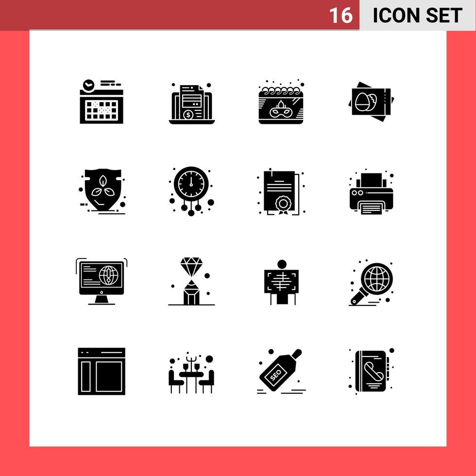 Solid Glyph Pack of 16 Universal Symbols of energy card calendar easter passboard Editable Vector Design Elements