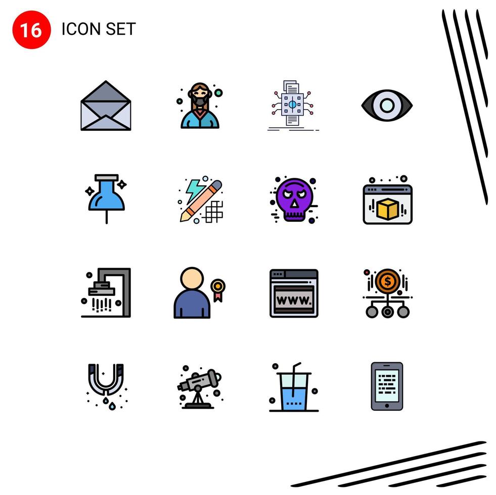 Flat Color Filled Line Pack of 16 Universal Symbols of navigation panorama analysis eye reporting Editable Creative Vector Design Elements