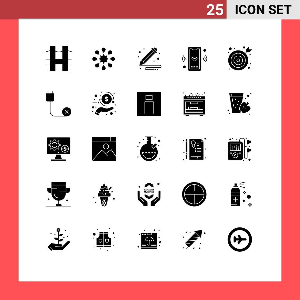 Editable Vector Line Pack of 25 Simple Solid Glyphs of center smart arts connect signal Editable Vector Design Elements