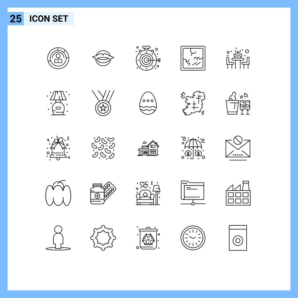 25 User Interface Line Pack of modern Signs and Symbols of halloween goal mouth aim stopwatch Editable Vector Design Elements