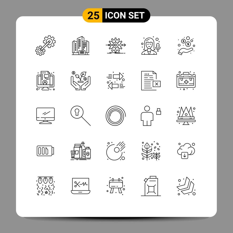 Line Pack of 25 Universal Symbols of income recording performance microphone gear Editable Vector Design Elements