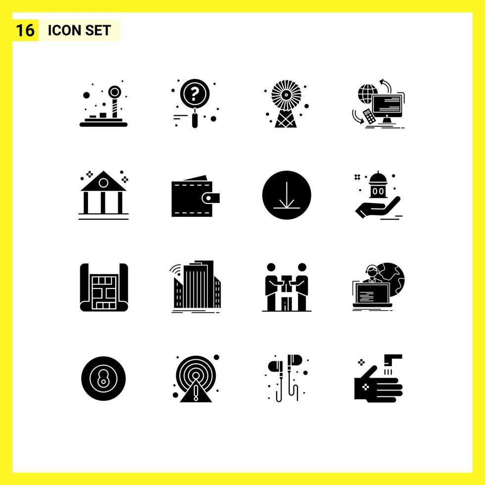 Solid Glyph Pack of 16 Universal Symbols of business security ecologic remote control Editable Vector Design Elements