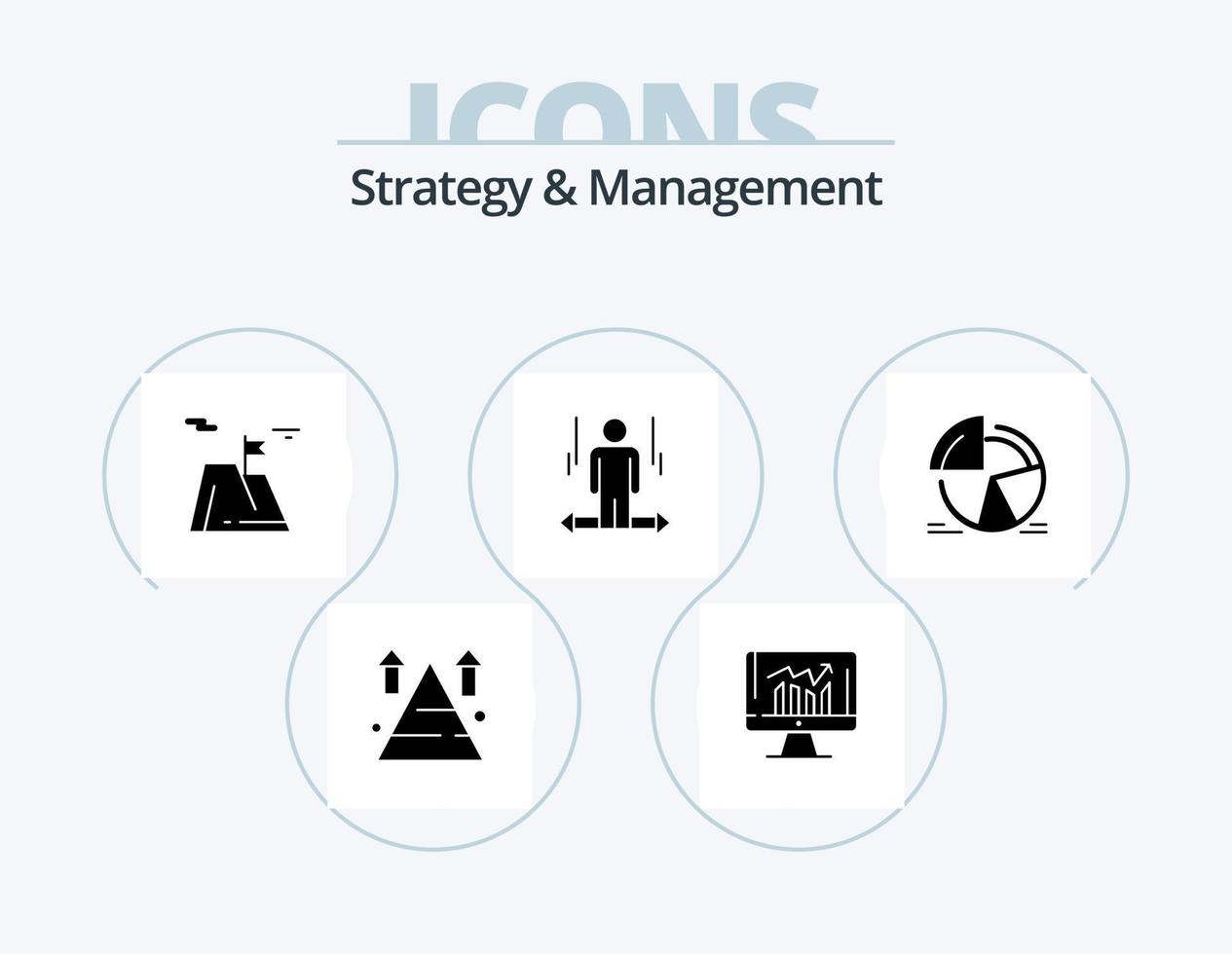Strategy And Management Glyph Icon Pack 5 Icon Design. arrow. user. kpi. land. sucess vector