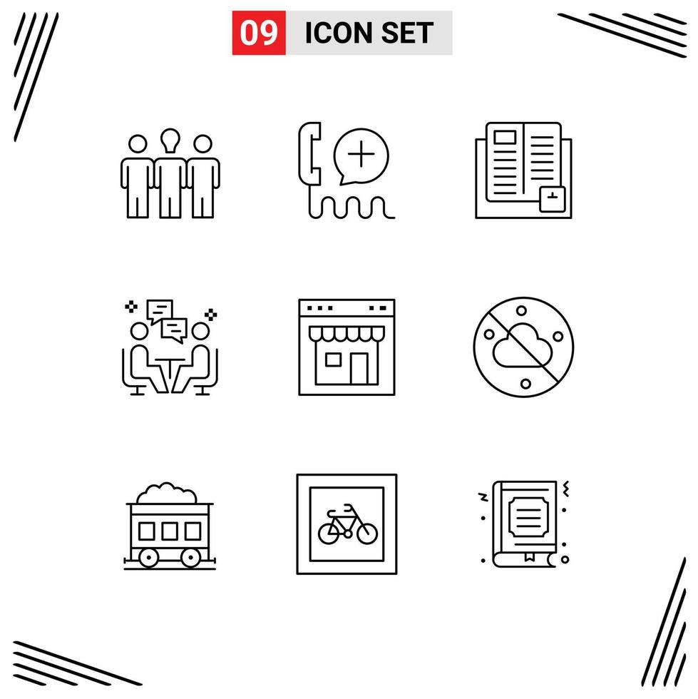 Set of 9 Modern UI Icons Symbols Signs for communication user service meeting learning Editable Vector Design Elements