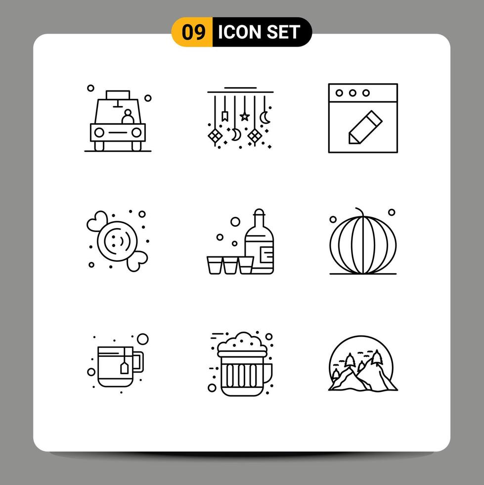 9 Outline concept for Websites Mobile and Apps drink food cresent dessert mac Editable Vector Design Elements