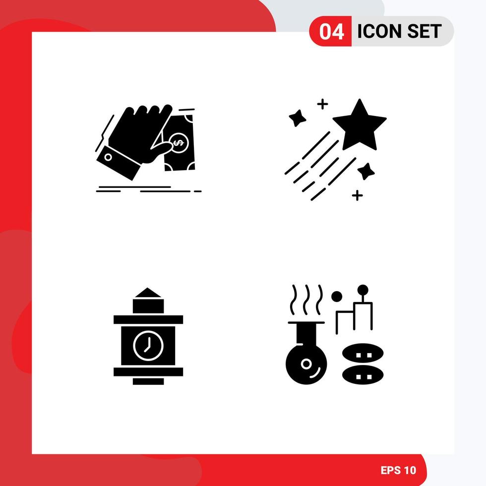 Set of 4 Commercial Solid Glyphs pack for business train earn comet station Editable Vector Design Elements