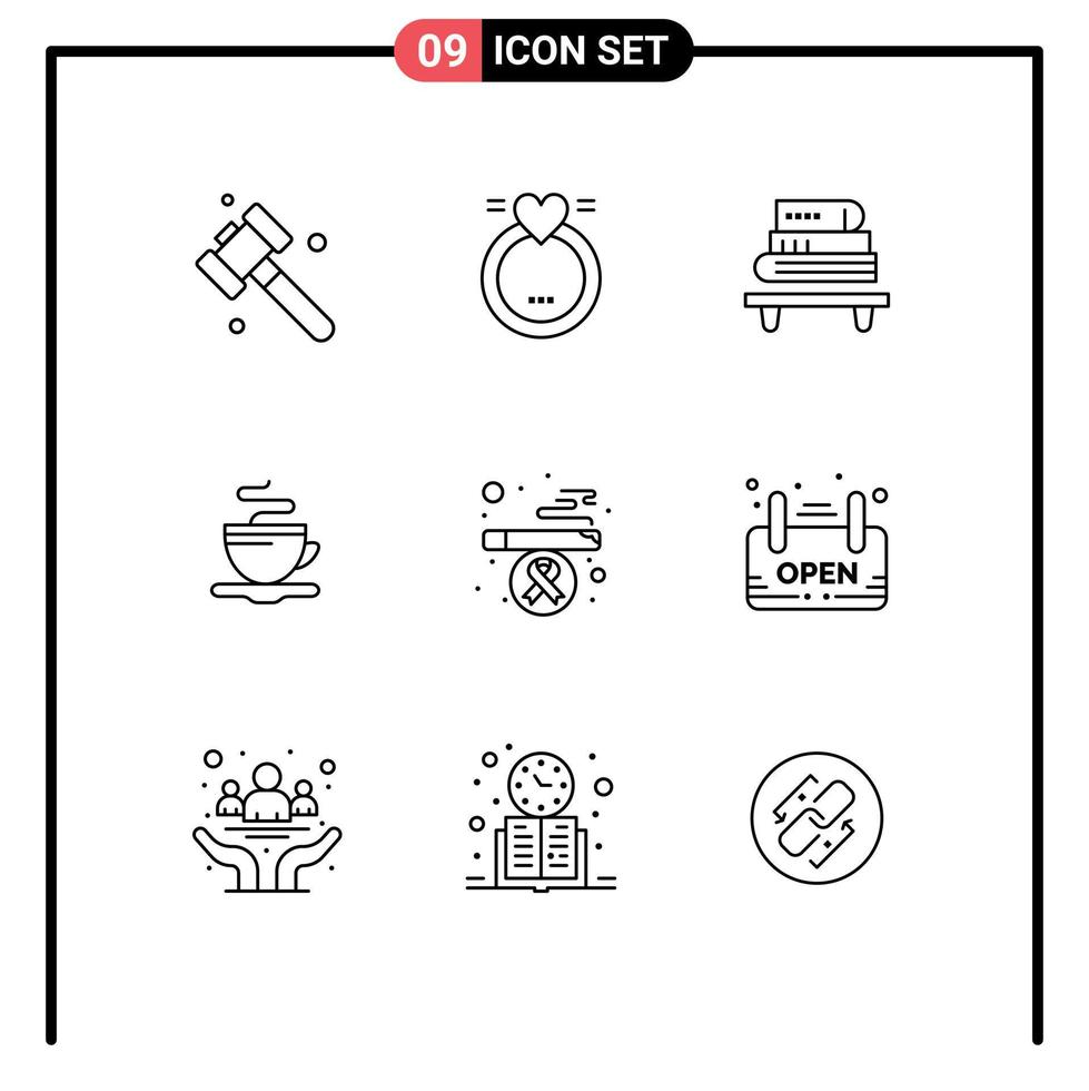 9 Universal Outline Signs Symbols of smoking cigarette knowledge hotel cup Editable Vector Design Elements