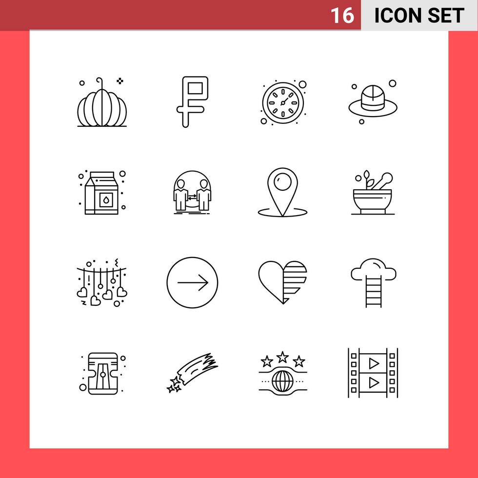 Group of 16 Outlines Signs and Symbols for clone pack time package fathers Editable Vector Design Elements