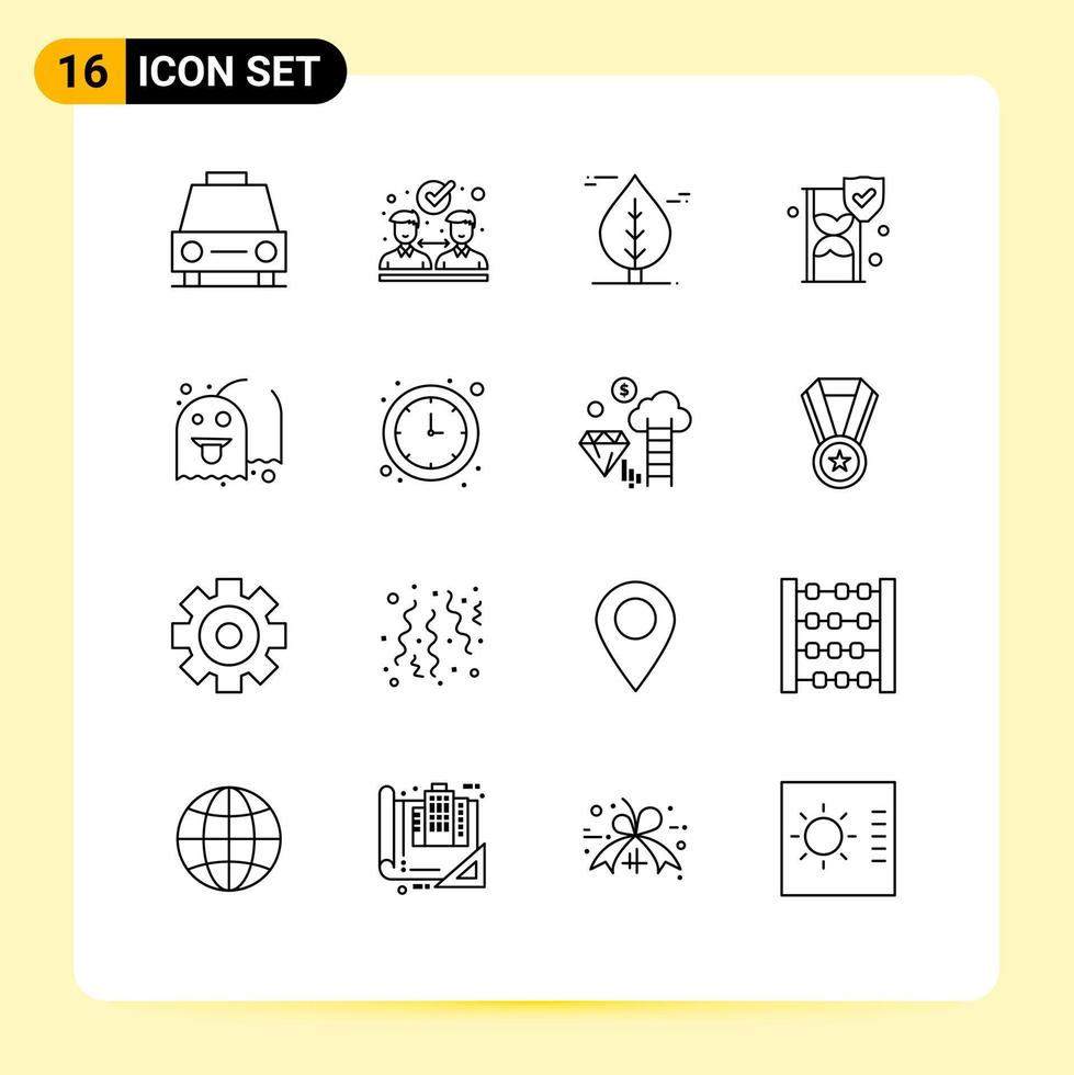 16 Creative Icons Modern Signs and Symbols of play ghost leaf shield insurance Editable Vector Design Elements