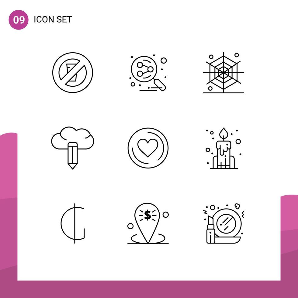 Universal Icon Symbols Group of 9 Modern Outlines of candle cd halloween heart creative Editable Vector Design Elements