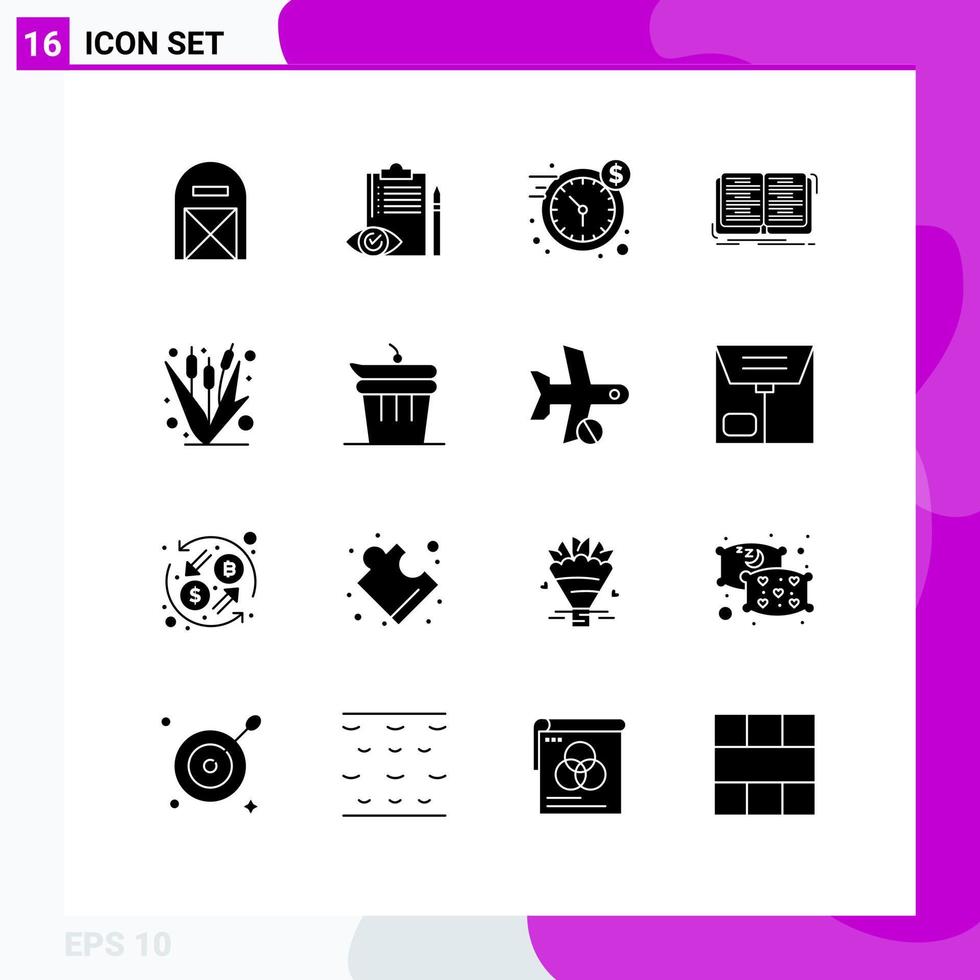 Modern Set of 16 Solid Glyphs Pictograph of study education control book money Editable Vector Design Elements
