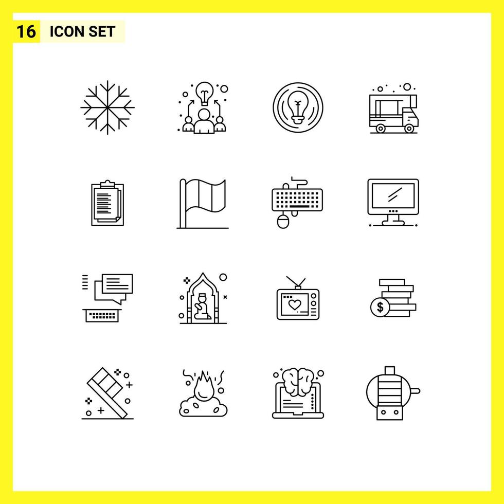 Modern Set of 16 Outlines Pictograph of result notepad business doodle camping Editable Vector Design Elements