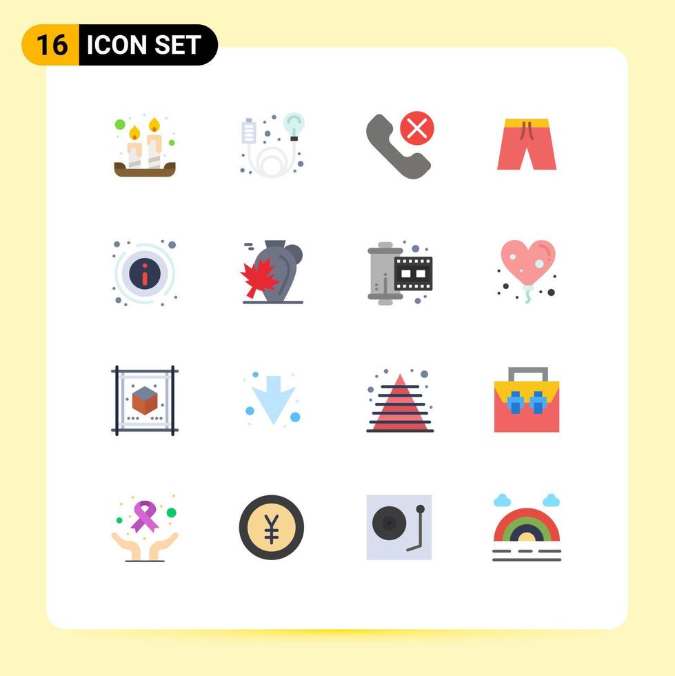 Pack of 16 Modern Flat Colors Signs and Symbols for Web Print Media such as details short call clothing remove Editable Pack of Creative Vector Design Elements