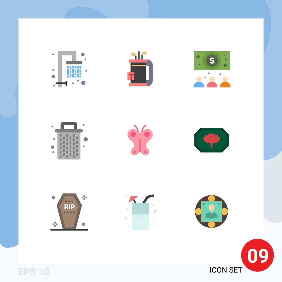 Mobile Interface Flat Color Set of 9 Pictograms of easter animal business garbage been Editable Vector Design Elements