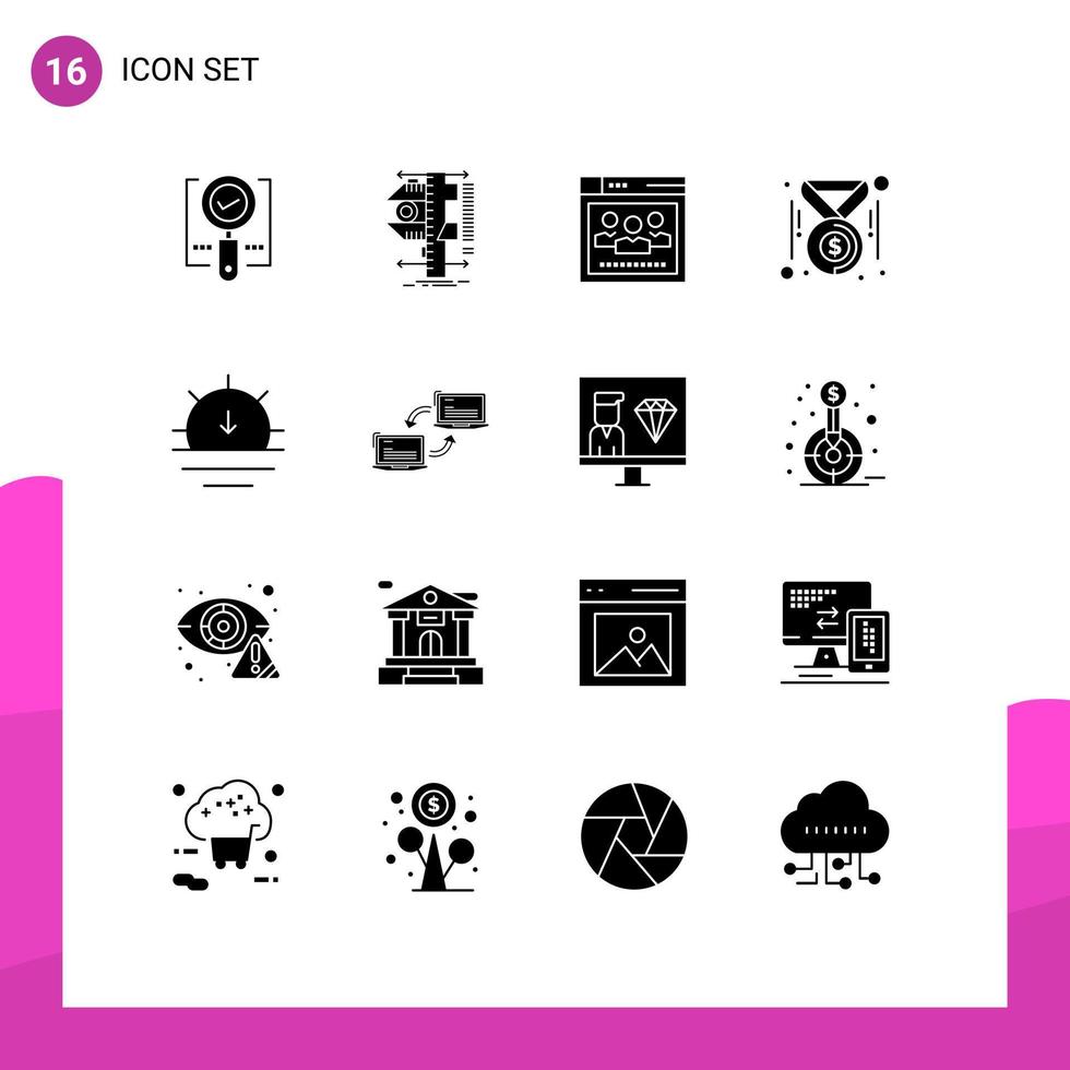16 Universal Solid Glyphs Set for Web and Mobile Applications money coins physics badge web Editable Vector Design Elements