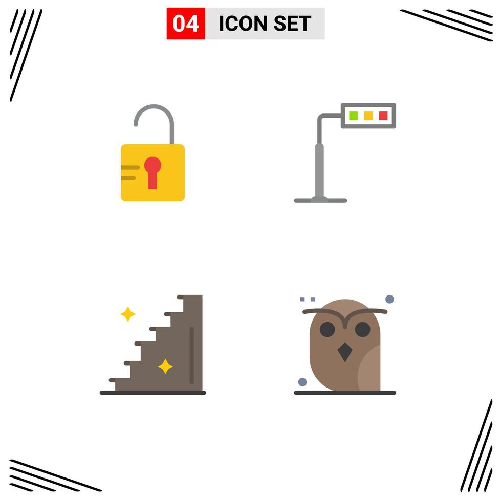 4 Universal Flat Icon Signs Symbols of unlock stairs construction road bird Editable Vector Design Elements