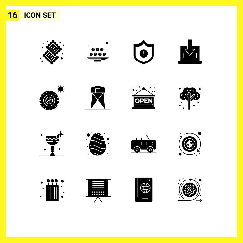 Set of 16 Modern UI Icons Symbols Signs for summer down meal arrow warning Editable Vector Design Elements