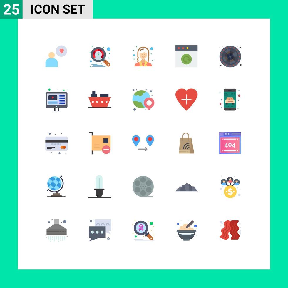 Pack of 25 Modern Flat Colors Signs and Symbols for Web Print Media such as design game female wheel reload Editable Vector Design Elements