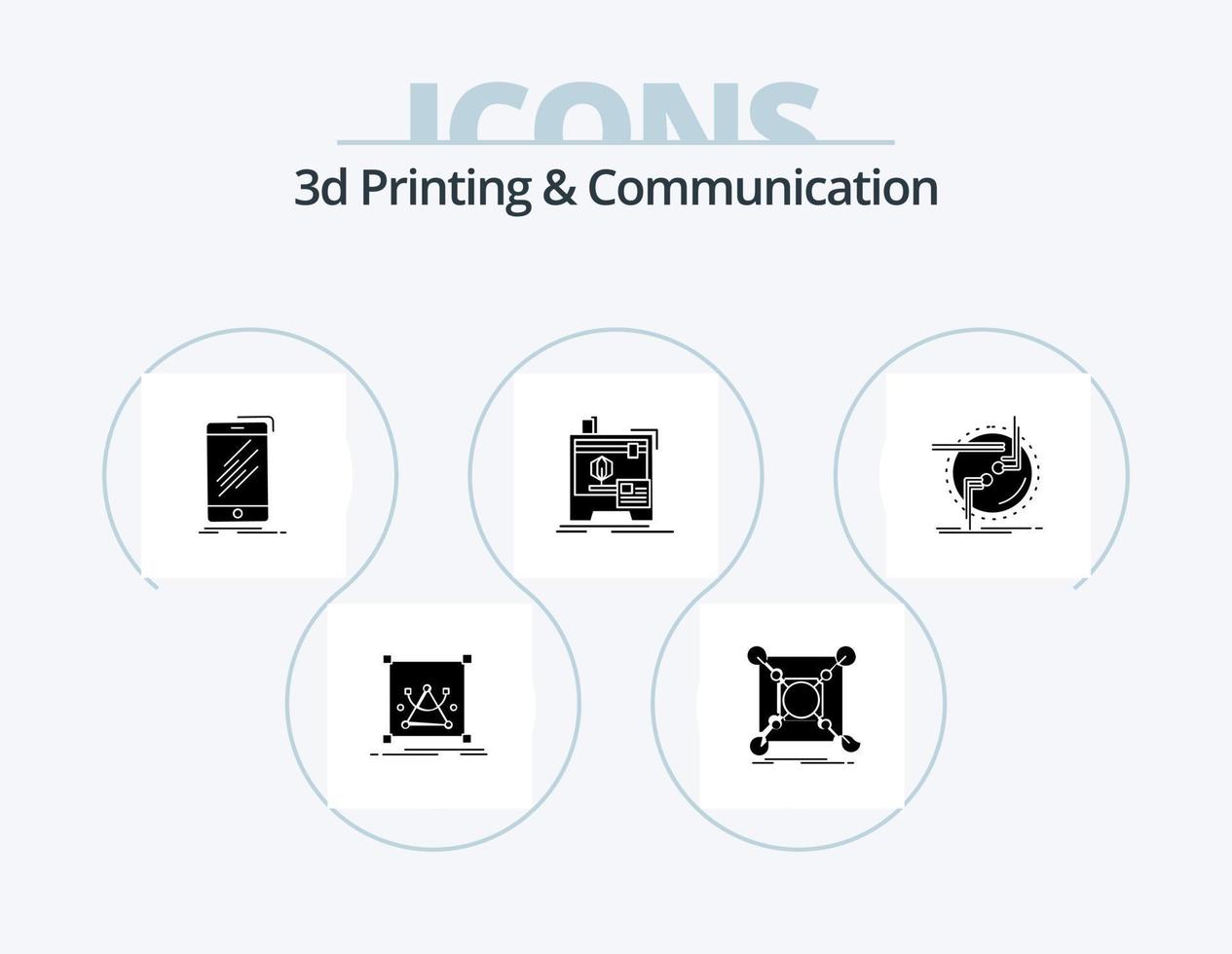 3d Printing And Communication Glyph Icon Pack 5 Icon Design. machine. 3d. data. telephone. phone vector