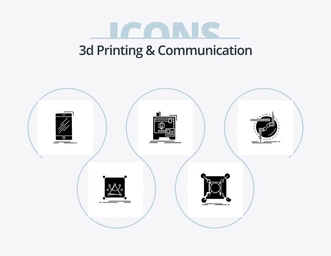 3d impresión y comunicación glifo icono paquete 5 5 icono diseño. máquina. 3d. datos. teléfono. teléfono vector