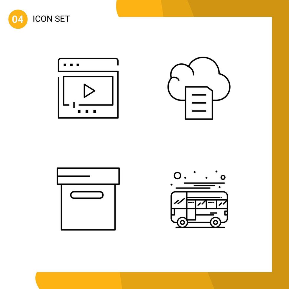 4 Universal Filledline Flat Colors Set for Web and Mobile Applications film box multimedia data bus Editable Vector Design Elements
