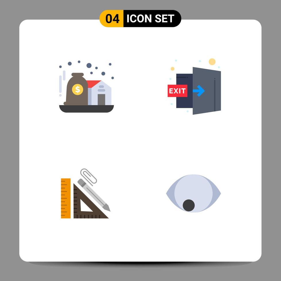 4 User Interface Flat Icon Pack of modern Signs and Symbols of asset construction care logout repair Editable Vector Design Elements