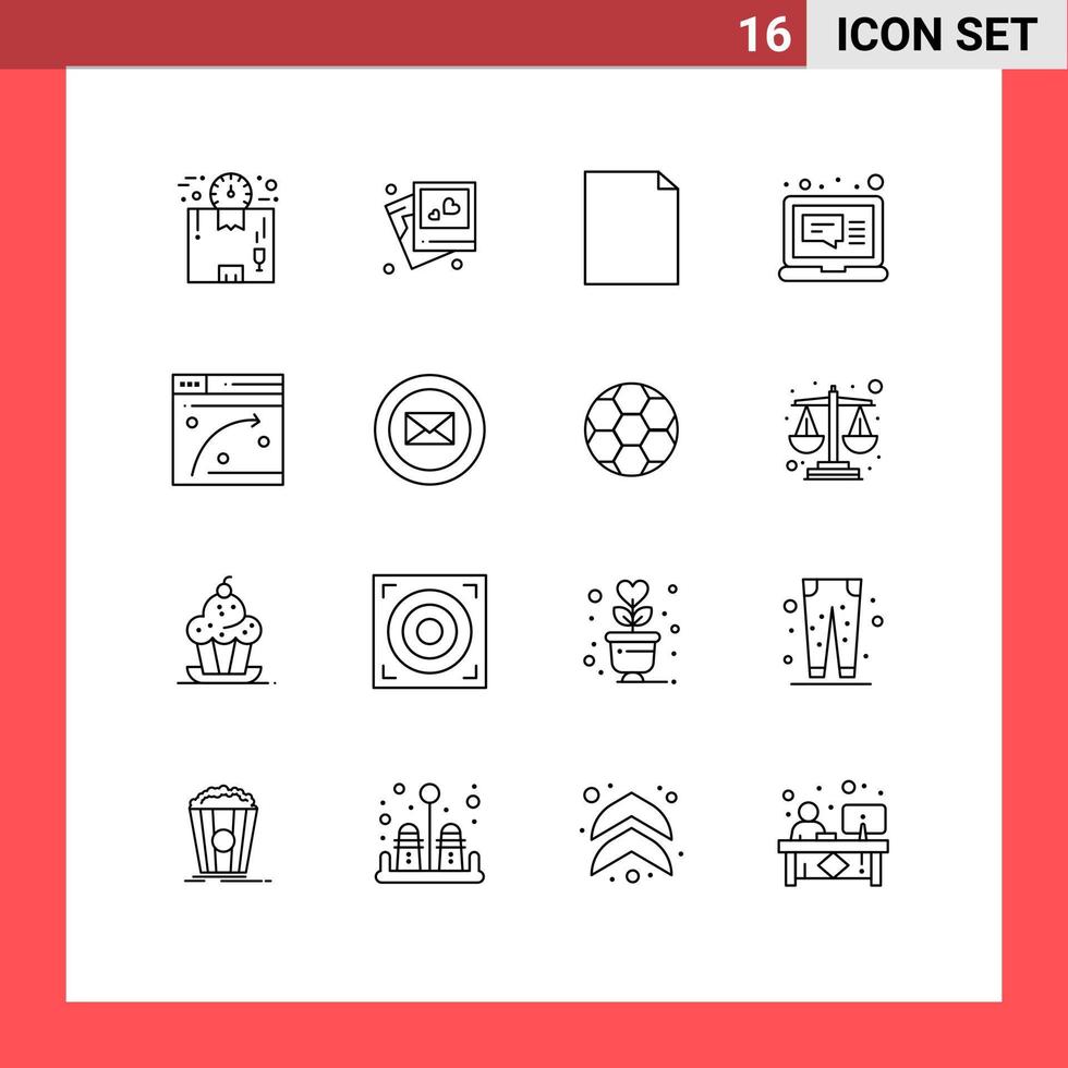 16 User Interface Outline Pack of modern Signs and Symbols of web page message wedding laptop email Editable Vector Design Elements