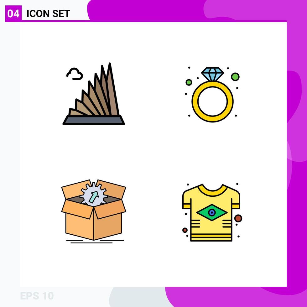 4 Universal Filledline Flat Colors Set for Web and Mobile Applications building upload landmark present productivity Editable Vector Design Elements