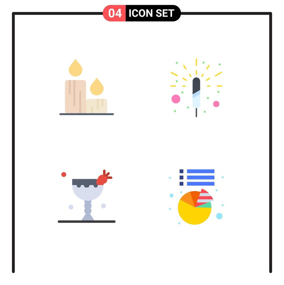 Pack of 4 Modern Flat Icons Signs and Symbols for Web Print Media such as candle food nature spark chart Editable Vector Design Elements