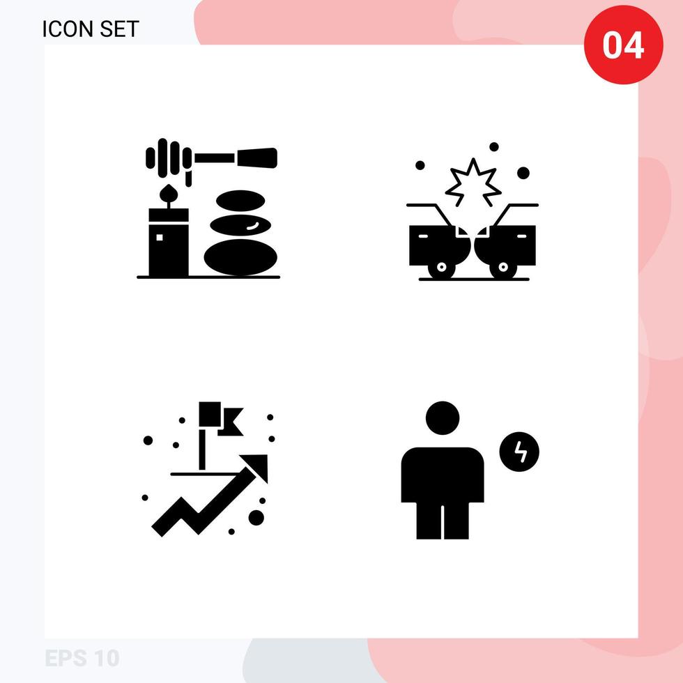 Mobile Interface Solid Glyph Set of 4 Pictograms of massages business stones damage avatar Editable Vector Design Elements