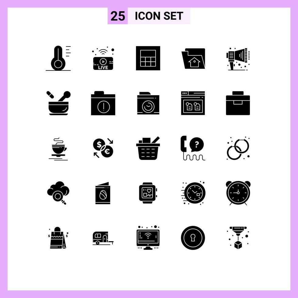 Pack of 25 creative Solid Glyphs of hospital megaphone calculator announce setting Editable Vector Design Elements