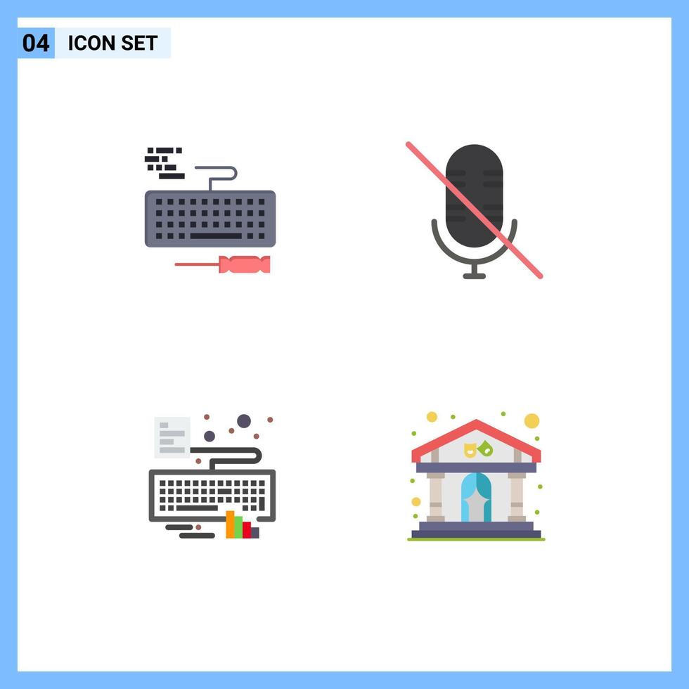 Modern Set of 4 Flat Icons Pictograph of key type repair mute play Editable Vector Design Elements