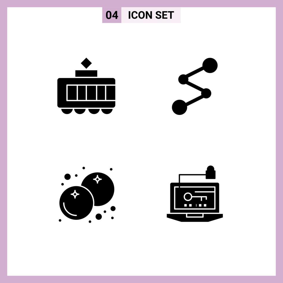4 Creative Icons Modern Signs and Symbols of railroad fruit spreadcoin crypto currency access Editable Vector Design Elements