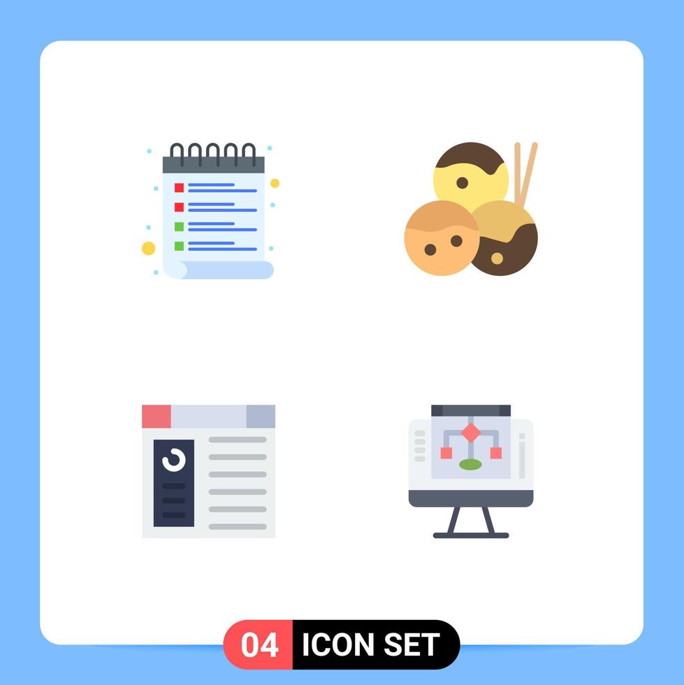 Pictogram Set of 4 Simple Flat Icons of list page check list takoyaki data sharing Editable Vector Design Elements