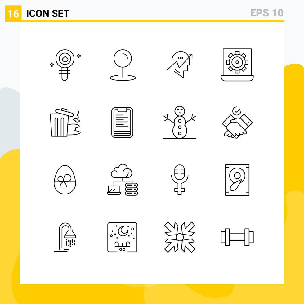 paquete de dieciséis moderno contornos señales y símbolos para web impresión medios de comunicación tal como ajuste ordenador portátil flecha configurar mente editable vector diseño elementos