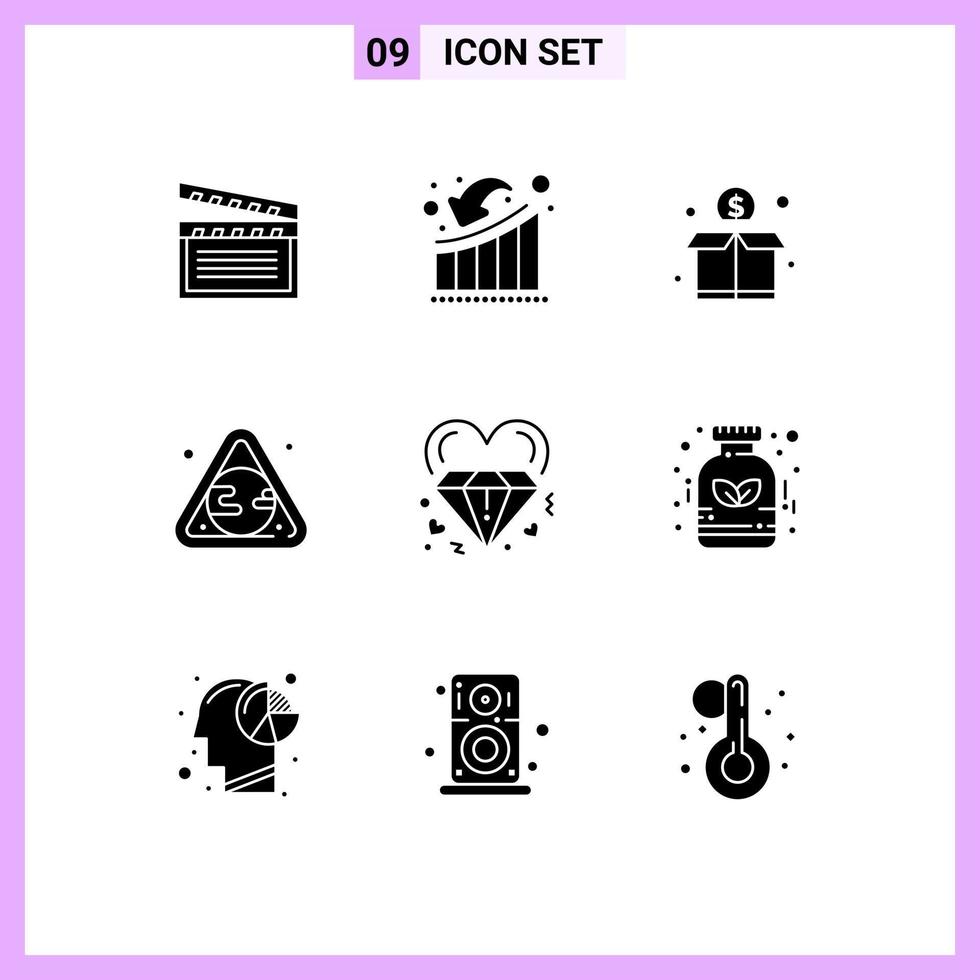 Set of 9 Modern UI Icons Symbols Signs for diamond pollution loss gas money Editable Vector Design Elements