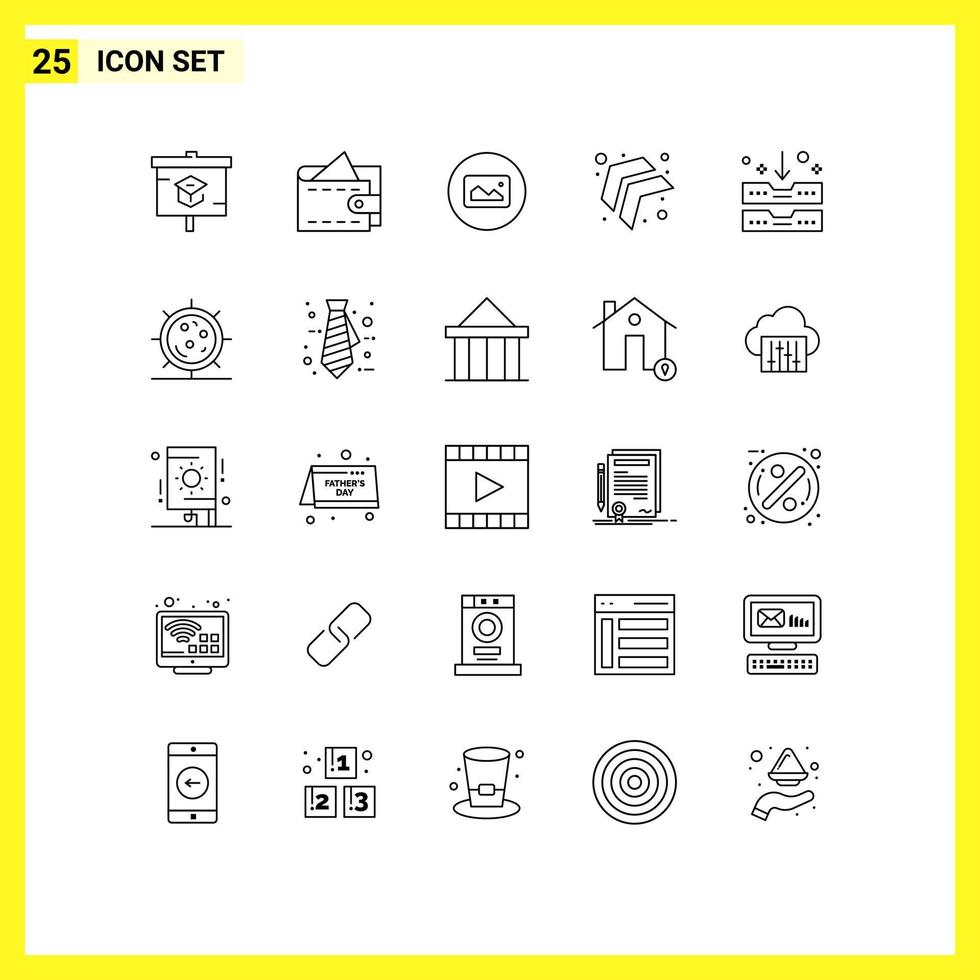 Line Pack of 25 Universal Symbols of office archive drawer photo archive up Editable Vector Design Elements