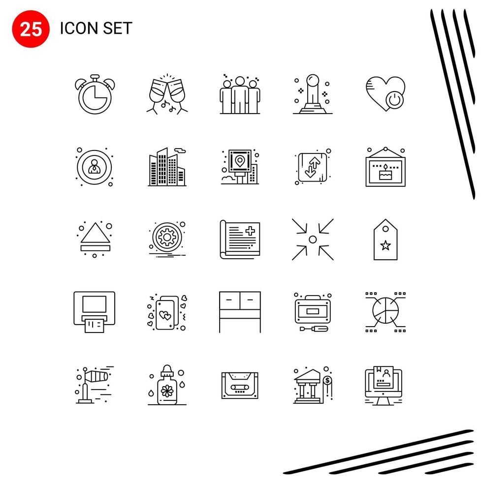 Universal Icon Symbols Group of 25 Modern Lines of heart off coach shutdown finance Editable Vector Design Elements